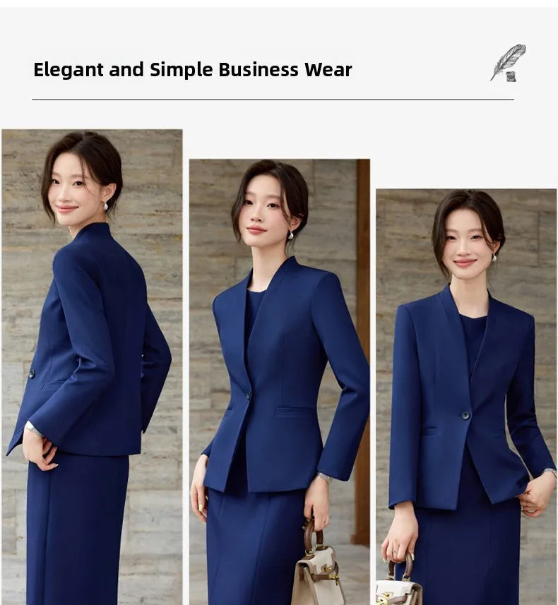 Elegant Professional Suit Dress Two-Piece Set Workwear Beauty Salon Uniform Long Sleeve Formal Outfit Polyester Fiber