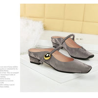 European Style Light-Mouthed Half-Slippers Women Wearing Thick Heels And Square-Toe Mary Jane Shoes One-Strap