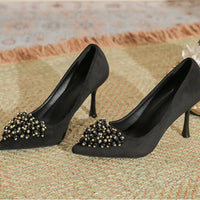 Pointed Toe Thin Heel High Heels Rhinestone Slip-On Commuter Women's Shoes