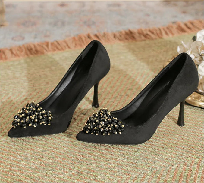 Pointed Toe Thin Heel High Heels Rhinestone Slip-On Commuter Women's Shoes