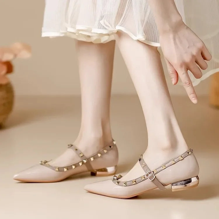 Elegant French Style Cropped Studded Flat Bottom Sandals Women's Summer Tweed Pattern Medial Vacancy Pointe Roman Design
