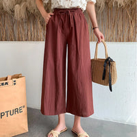 Casual Baggy Wide Leg Trousers Women Summer Thin Comfy Breathable Ankle Length Pants Vintage Loose Cotton Linen Straight Pants