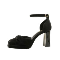 One-Strip Ultra-High Heel Sandals Platform Thick Heel Bow Women Shoes Square Toe Shallow Mouth Hollow Shoes