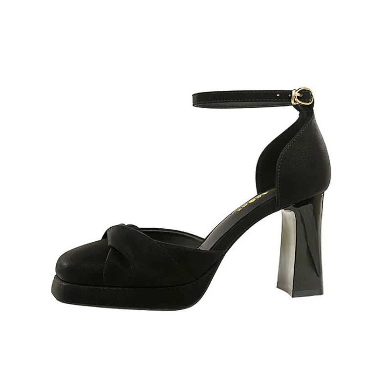 One-Strip Ultra-High Heel Sandals Platform Thick Heel Bow Women Shoes Square Toe Shallow Mouth Hollow Shoes