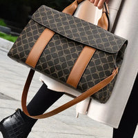 Large Capacity Ladies Handbag Fashion Woven Pattern Shoulder Bag Vintage Style Polyester Lining Soft PU Leather Material Commuter Bag