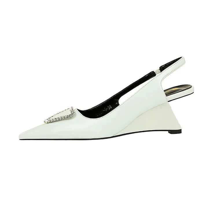 Spring Candy Fashion Pointed Toe Women Pumps Sling back Wedges High Heels Party Prom Mules Shoes