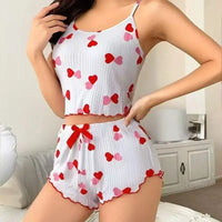 Cute Pajamas For Women Strawberry Print PJ Set Crop Cami Tops And Shorts Set 2 Piece Lounge Sets