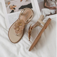Womens Bohemian Floral Rhinestone Sandals Elegant Crystal Flower Décor Elastic Ankle Strap Soft Cushioned Insole Non Slip Sole
