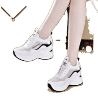 Women's Breathable Mesh Sports Shoes Thick Bottom Casual Flat Platform Sneakers round Toe Mid Heel Cross Buckle
