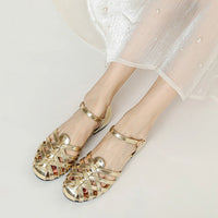Luxury designer sandals Hollow Low-heeled Closed-toe Sandals for Women for Summer Outdoor Wear Roman Shoes