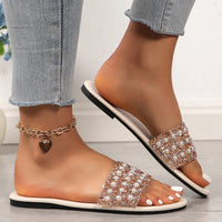 Pearl shaped slippers for women in summer flat bottomed round toe exposed slip women's sandals and slippers