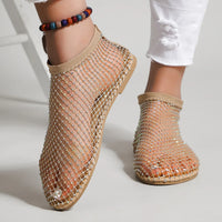 Women's Round Toe Flat Bottom Sandals Hollow Short Boots Water Diamond Sexy Flats Bottom Shoes Luxury Shoes Women