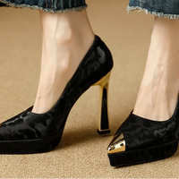 Fashion Women's Shoes Thin Block Heels 11cm Pointed Toe Shallow Mouth Ladies Pumps Party Shoes