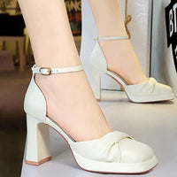 One-Strip Ultra-High Heel Sandals Platform Thick Heel Bow Women Shoes Square Toe Shallow Mouth Hollow Shoes