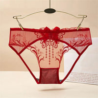 Low Waist Bowknot Lace Hollow Briefs Thin Leaf Flower Mesh Transparent Panties Underpants Open Cotton Crotch