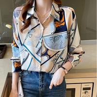 Chiffon Allover Printed Women's Blouses High Quality Long Sleeve Single Breasted Spring Summer Casual Lady Blouses
