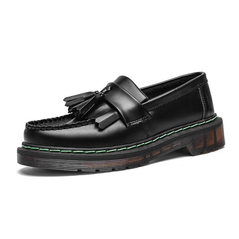 British Style Loafers Casual Round Toe Tassel Women's Leather Low Top Shoes Fashionable Slip-On Shoes
