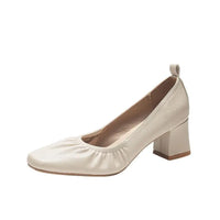 Women's Square Head Grandmother Style Shoes Slip-On High Heel Versatile Shoes in Leather Semi formal  Footwear