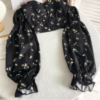 Chic Crop Tops Blouses Women Sexy Lady Slash Neck Flare Sleeve Floral Sweet Long Sleeve Crop top Shirts