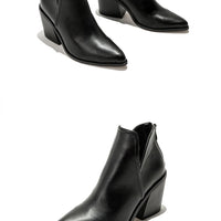 Boots Women Ankle Leopard Mid Heel Shoes Female Slip-On Casual Black Square Heel Booties