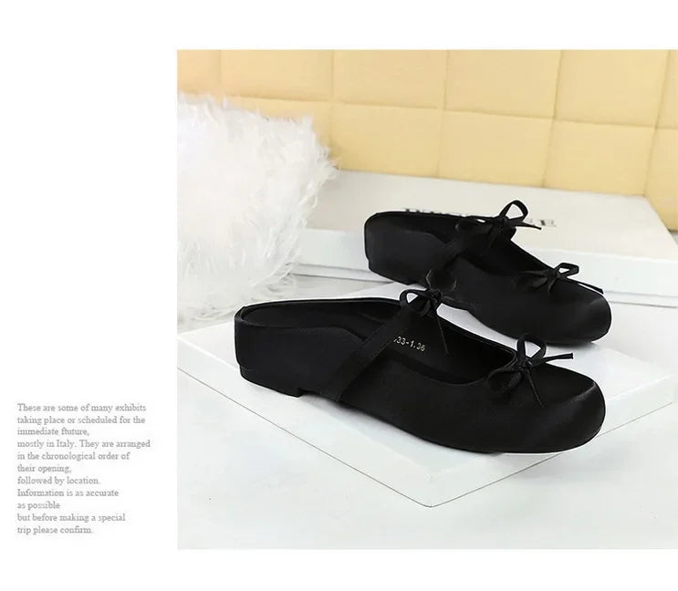 Ladies Slippers Bowknot Silks Satins Women Shoes Round Head Women Sandals Summer Shoes Women Slippers