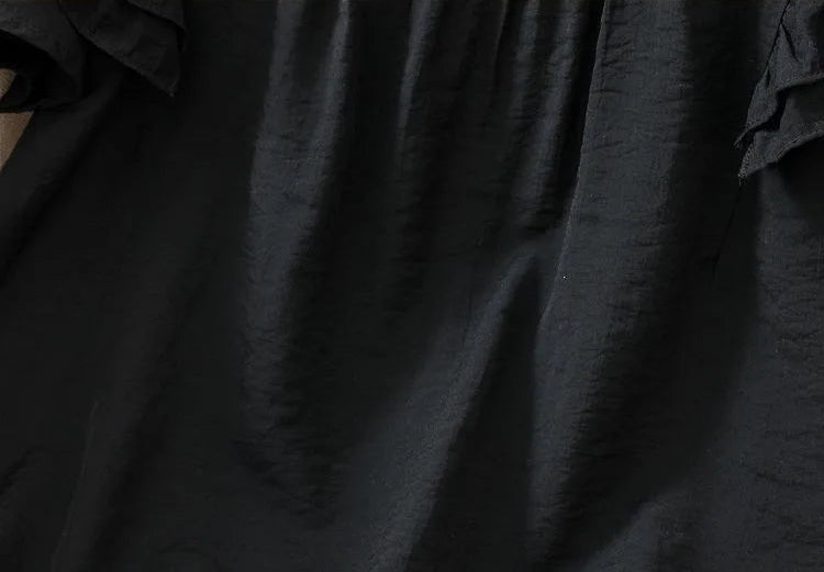 Loose Summer Top Black Square Collar Short Sleeve Women's Fashion plus Size Clothing Breathable Comfortable Cotton Fabric