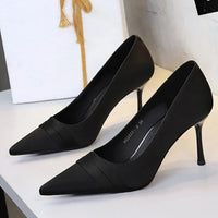 Silk Pumps Pointed Toe Elegant Party Thin Heels Stripper Shoes