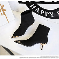 High Heels Women Ankle Boots Sexy Pointed Toe Leather Shoes Women Party Boots Dress  Chelsea Boots