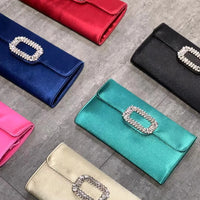 Luxury Satin Clutch Purse For Wedding Party Banquet Women's Handbag Crystal Shiny Rhinestone Diamond Evening Bag Shoulder Bag