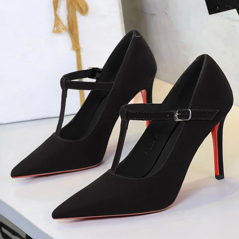 Red Bottoms Buckle Strap Shoes Fashion Pointed Toe Pumps Women Wedding Shoes