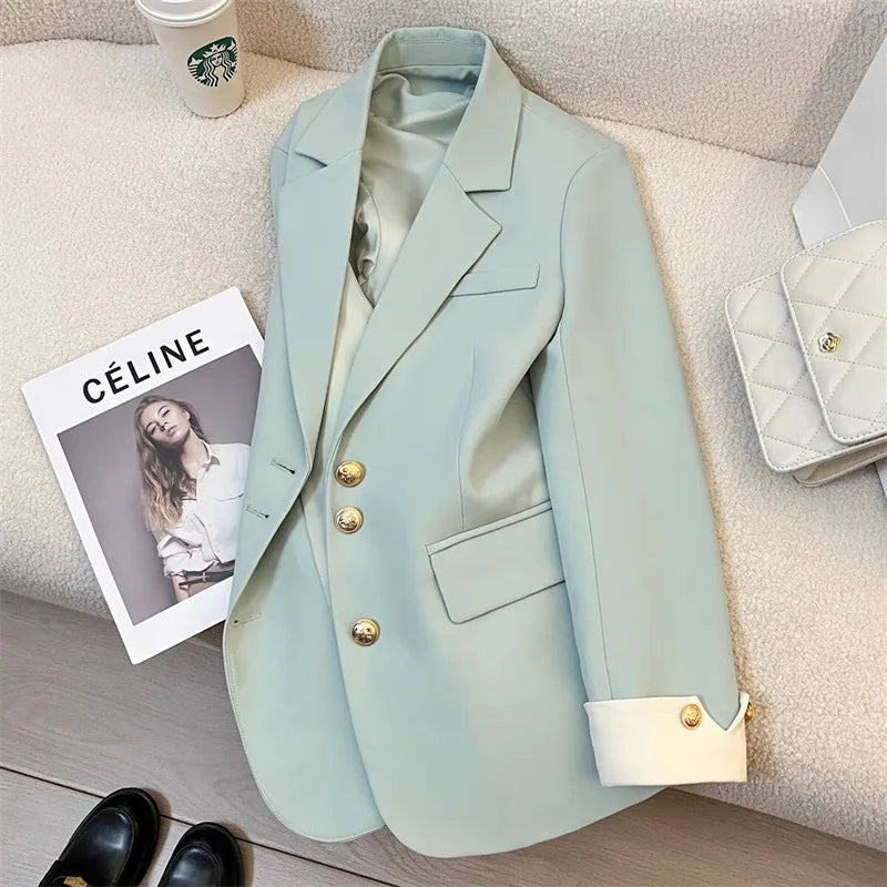 Fashion Women’s Casual Elegant Trendy Solid Color Single-breasted Long Sleeve Suit Blazers Female Clothes Coats Tops - Natalia Home Fashion