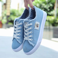 Women Canvas Sneaker Low Top Denim Sneakers Ladies Lace-Up Flat Canvas  Board Shoes Female