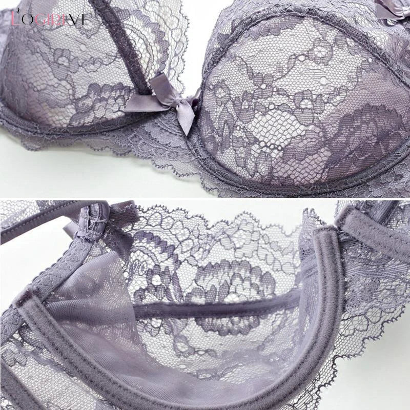 Comfortable Thin Brassiere Embroidery Bras Underwear Set Sexy C D Cup Plus Size Bra Set Women Lingerie Lace Black