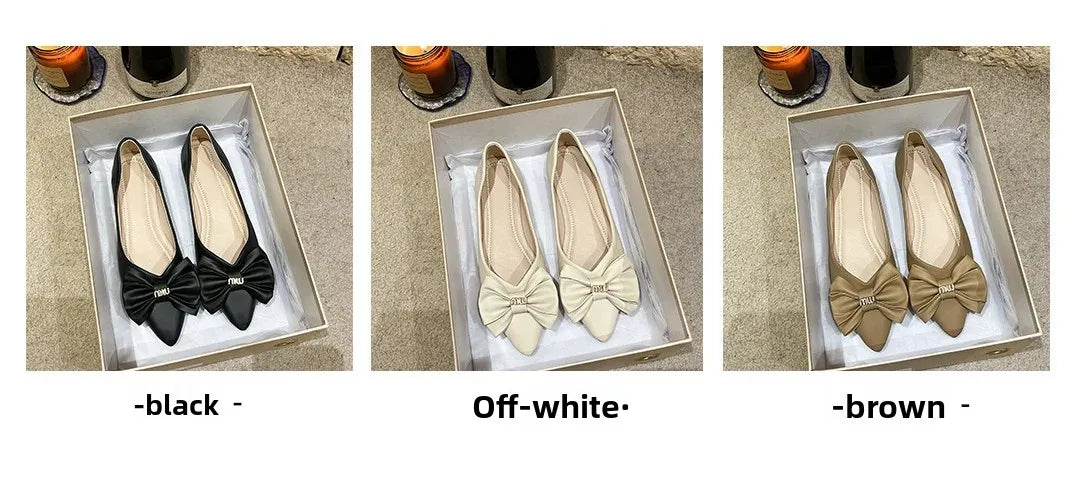 Soft Bottom Flat Casual Women's Shoes Butterfly Knot Slip-On Simple Design Shoes  Synthetic Leather