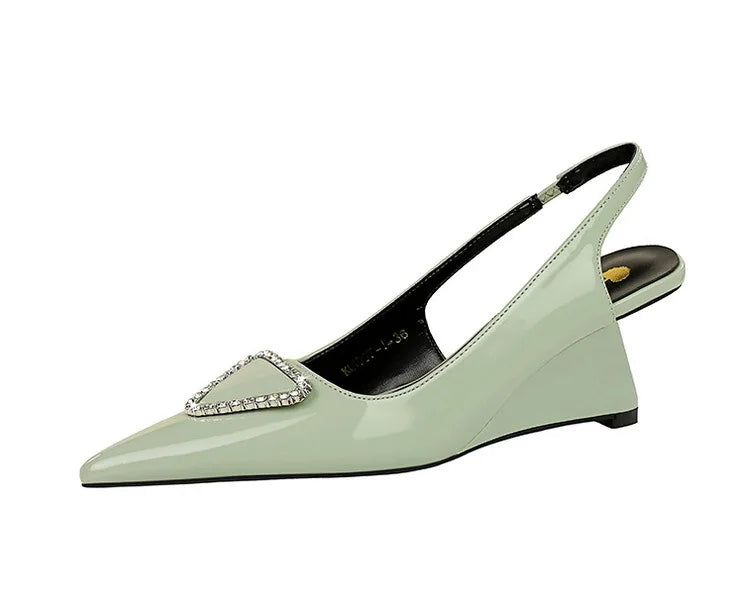 Spring Candy Fashion Pointed Toe Women Pumps Sling back Wedges High Heels Party Prom Mules Shoes
