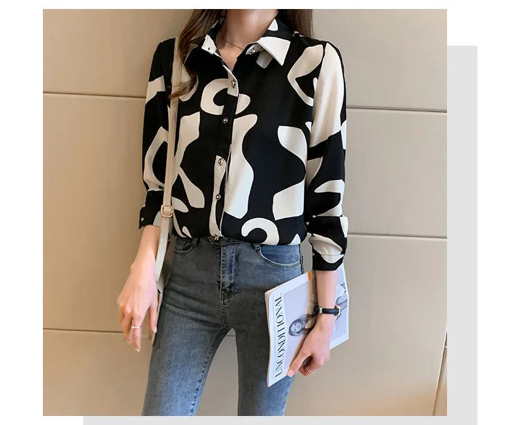 Elegant Long Sleeve Floral Print Chiffon Shirt Women's Versatile High-End Fashion Top Spring City Style Commute Shirt