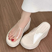 Thick Heel Platform Sandals Women's Summer Casual round Head PVC Material Beach Slippers Transparent Strap Casual Slip-On Shoes