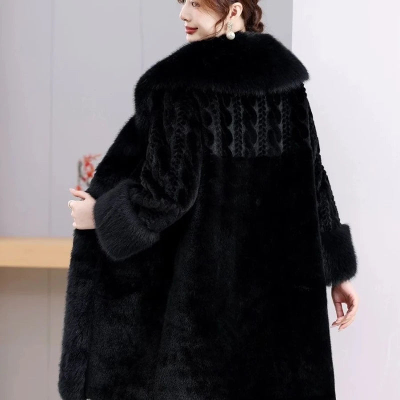 Ladies Faux Leather Long Coats Femme Pockets Soft Mink Fur Women Trendy Street Style Loose Short Outwear Winter - Natalia Home Fashion