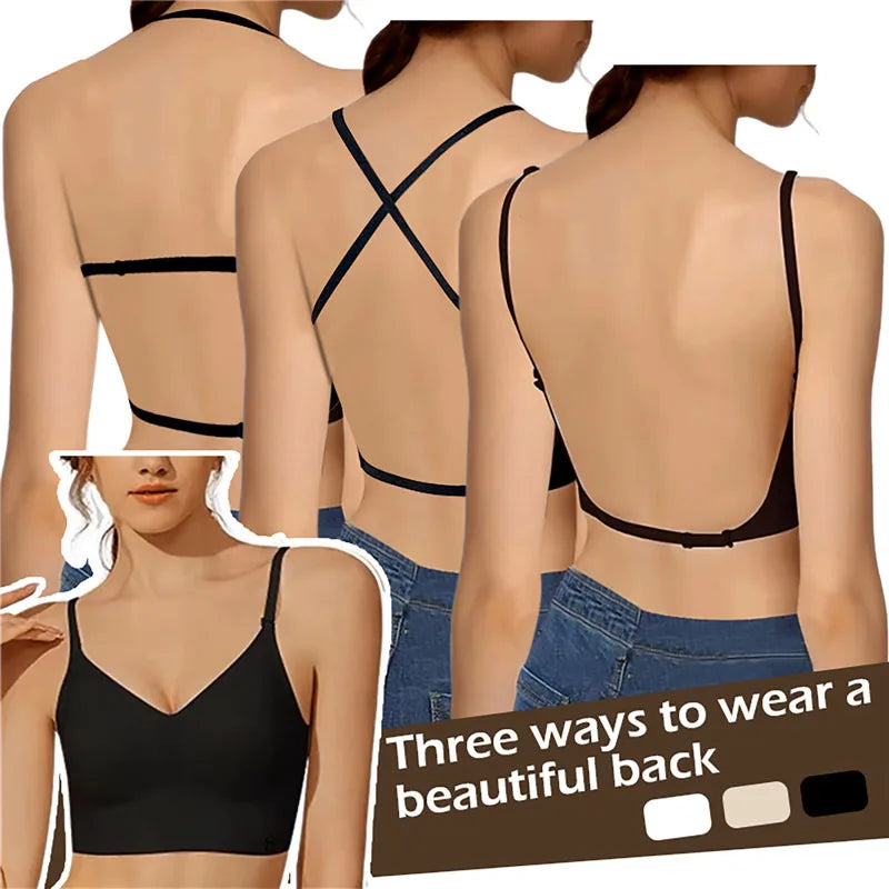 Women Invisible Bra Deep U Plunge Bras Backless Top for Dresses Sexy Lingerie with Transparent Strap Push Up Strapless Under wear