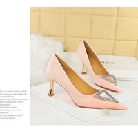 Designer Women Heels Prom Pumps Lady Velvet Pointed Toe 7cm Thin High Heels Pearl Crystal Buckle Shoes