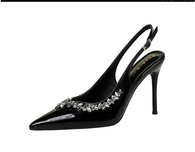 French Style Sexy Pointed Toe High Heels Crystal Embellished Ultra High Stiletto Heel Women's Shoes