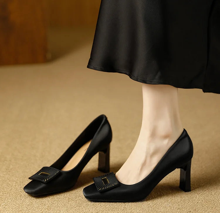 Square Toe Comfort Soft Office Shoes Daily Outdoors Women Shoes 7CM Thick High Heels Shallow Mouth Fashion Party Shoes