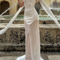 Elegant High Elasticity Mesh Long Skirt Evening Dress Women's Gown Fashionable Wrap Style Bodycon Design Knitted Fabric