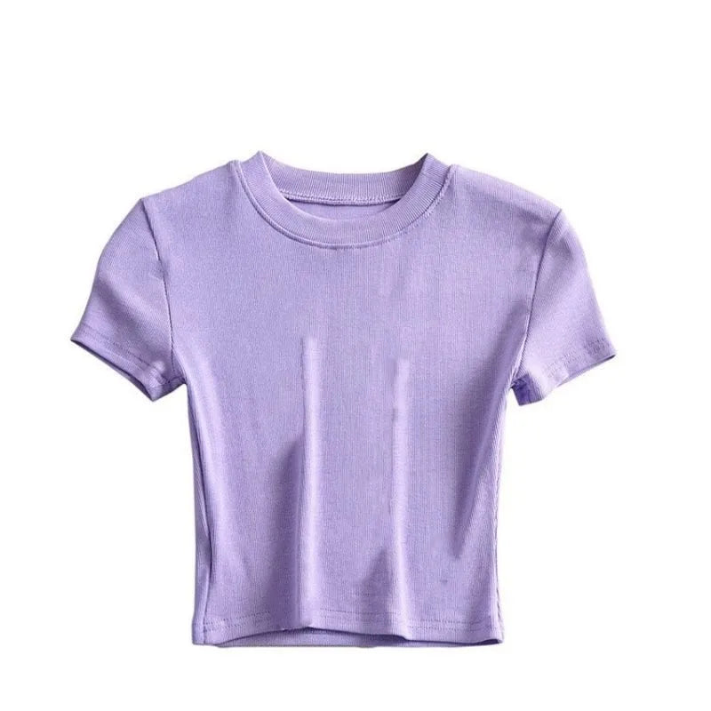 New in Summer Women's Hot Pure Sexy Slim Round Neck Color Short Shoulder Tops Fashionable Casual Wear Grey Short Sleeve T-Shirt Natalia Home Fashion    Natalia Home Fashion