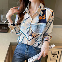 Chiffon Allover Printed Women's Blouses High Quality Long Sleeve Single Breasted Spring Summer Casual Lady Blouses