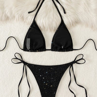 Shiny Sparkling Halter Strappy Bikini High Cut Bikinis Female Swimsuit Women Swimwear Two-pieces Bikini Set Bathing Suit
