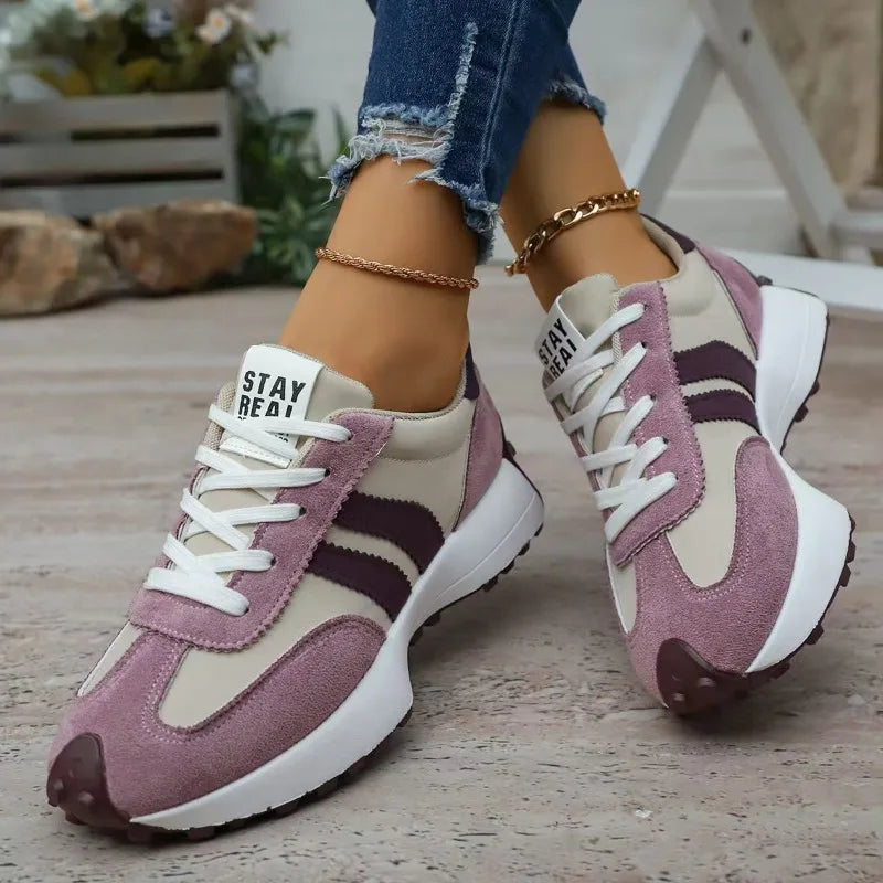 Retro Platform Women's Sneakers Summer Casual Patchwork Leather Sneakers Women's Outdoor Casual Comfort Shoes