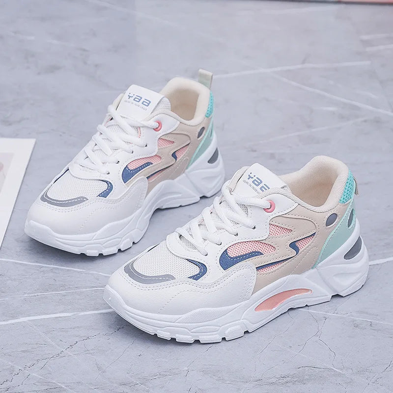 Women's Casual Breathable Leather Sneakers Versatile Flat Heel Shock Absorption Comfortable and Fashionable Shoes