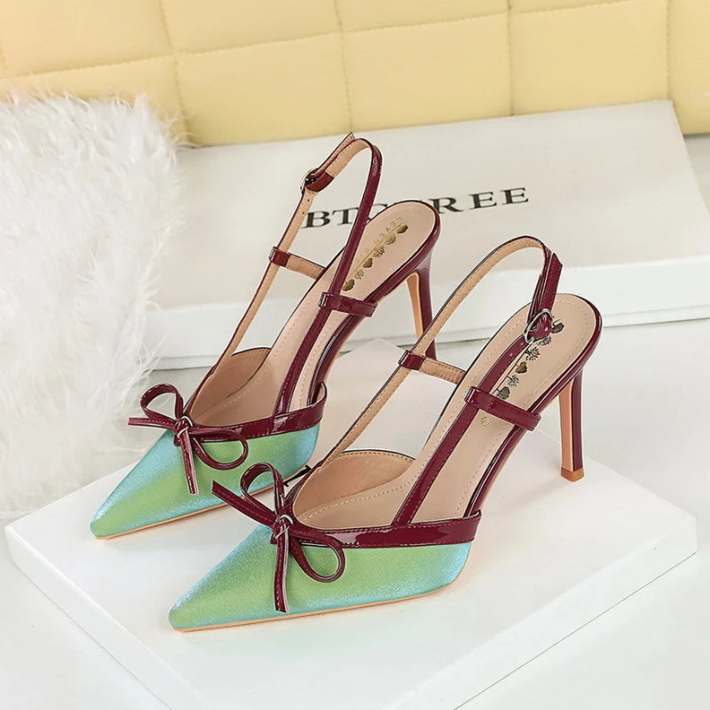 Bow Slim Heels High-End Women's Without Being Tired From Behind The Feet And Tripping Women's Singles Shoes
