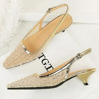 Mesh breathable Women Pumps Fashion Kitten heels 3 CM Hollow out and back strap Sandals Women Shoes